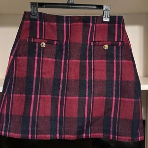 Loft plaid mini skirt, maroon, navy blue, pink. Nice for work